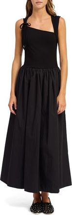 En Saison Sloane Asymmetric Neck Mixed Media Maxi Dress in Black at Nordstrom, Size X-Small