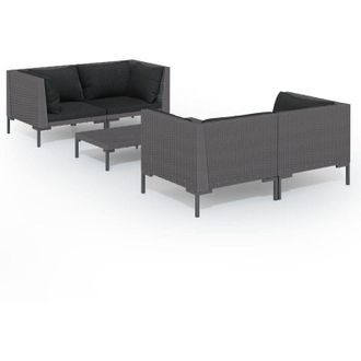 vidaXL 5 Pcs Conj. Garden Lounge Con Cojines De Mimbre Gris Oscuro