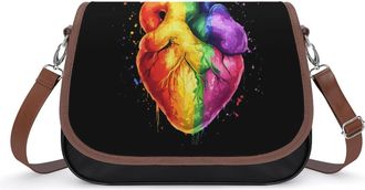 Generic Watercolor Rainbow Heart Womens Crossbody Bag Fashion Shoulder Handbags Message Tote Bag with Adjustable Strap