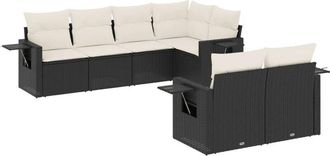 vidaXL Set De Comedor De Jard&iacute;n 7 Pzas Y Cojines Rat&aacute;n Sint&eacute;tico Negro Vidaxl
