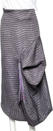 Emporio Armani Grey Textured Synthetic Tassel Trim Draped Midi Skirt