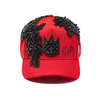 Cult of Individuality Cult X El Alfa Lurex Emb Logo 5 Panel A Frame Trucker Hat in Red