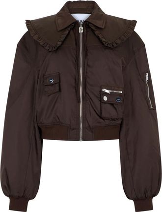 Ganni Duchesse Nylon Bomber Jacket - Dames - Bomber jackets - Bruin - S - Nylon - Jassen