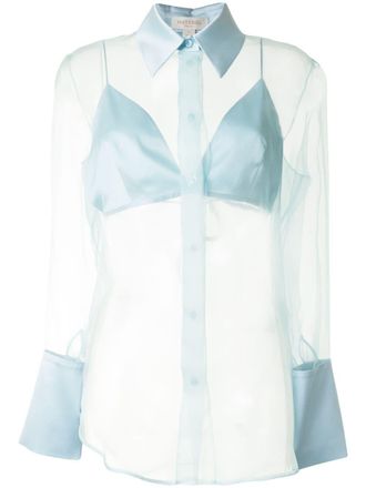 Matériel Camicia semi trasparente con reggiseno - Blu