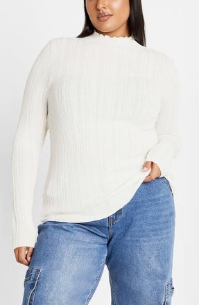 City Chic Crinkle Mock Neck Sweater in Cream at Nordstrom