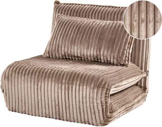 Beliani Sofa Bed Light Brown Corduroy Upholstery 1 Seater with Additional Cushion Sleeper Function Adjustable Backrest Armless for Kids and Adults LYSEKIL