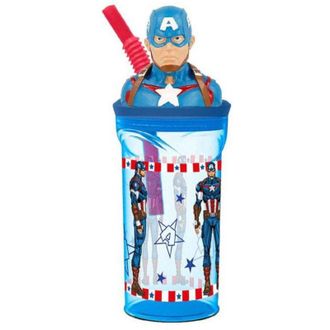 Trade Shop Trade Shop - Bicchiere Con Cannuccia Integrata Capitan America In 3d Capienza 360 Ml Per Bimbi