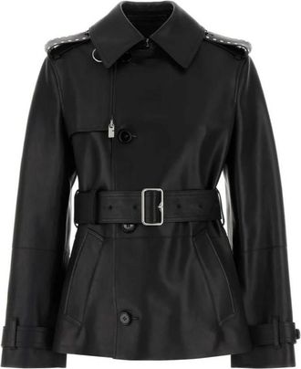 Burberry Belted Leather Trench Jacket, Brand Size 4 ( US Size 2 )