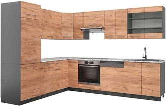 Vicco Cucina angolare completa Fame-Line, Quercia dorata/antracite, 227 x 287 cm, PL Marmo, Vicco