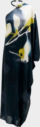 Silvia Tcherassi Erica Floral Silk One-Shoulder Maxi Dress
