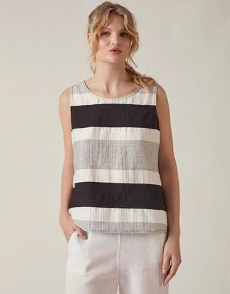 James Lakeland Womens Striped Linen Blend Sleeveless Button-Back Top - Size: 10