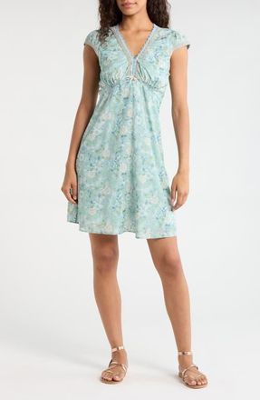 Lucky Brand Floral Embroidered Detail Cotton Blend Dress in Blue Floral at Nordstrom, Size Xx-Large