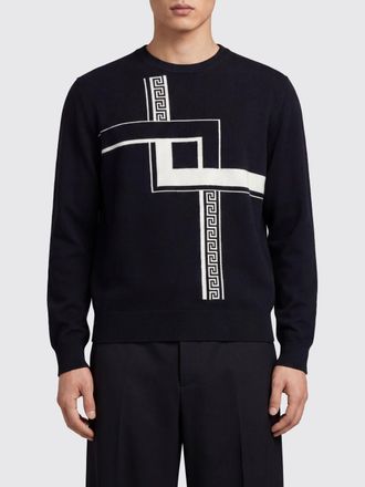 Versace Maglia girocollo in cashmere con motivo Greca a contrasto
