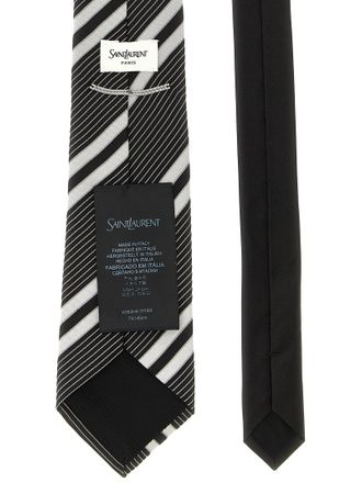Saint Laurent Diagonal-Striped Silk Necktie - Black