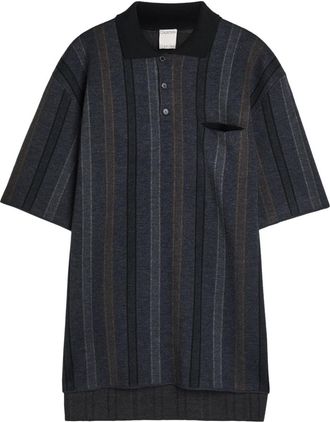 Calvin Klein Striped Wool Polo Shirt - Black - L