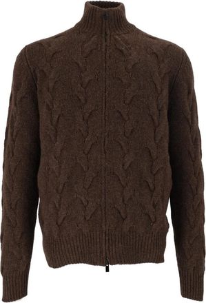 FILIPPO DE LAURENTIIS Fullzip ML - Heren - Cashmere truien - Bruin - L - Wol - Truien & Vesten