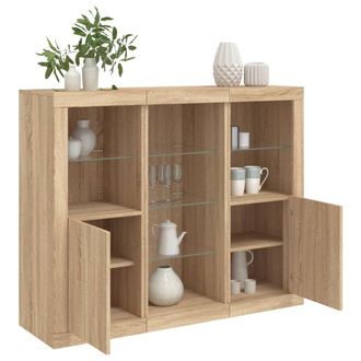 Berkfield Home Sideboards with LED Lights 3 pcs Sonoma Oak Engineered Wood in Brown