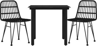 vidaXL Juego De Comedor De Jard&iacute;n 3 Piezas Rat&aacute;n Sint&eacute;tico Negro Vidaxl