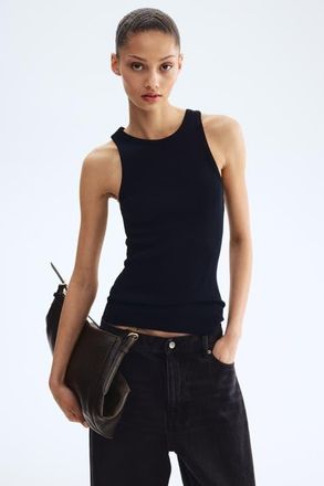 H&M Ribbed Silk-blend Vest Top in Black at Nordstrom, Size X-Small