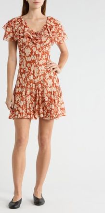 D&ocirc;en Alcida Floral Silk Minidress in Rouge Ambridge Rose at Nordstrom, Size X-Small