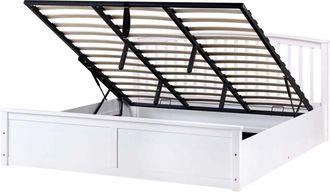 Beliani Ottoman Bed White Pine Wood EU Super King Size 6ft with Lift-Up Frame CLARBEC
