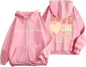 Generic Jesus Love Like Jesus Hoodies for Women Fashion Zip Up Christian Backwoods Hooded Sweatshirts Religious Fall Fleece Lined Zipper Graphic Drawstring Sw