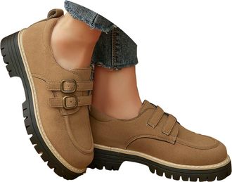 Generic Womens Slip On Loafers Platform Chunky Loafer Lug Sole Suede Work Business Casual Dress Shoes Orthopedic Loafers for Women Fashion Round Toe Comfortab