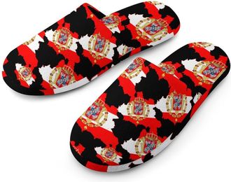 Generic Flag Map of Polish Lithuanian Commonwealth Flannel Mens Slip-on Slippers Winter Warm House Shoes with Rubber Sole for Home Hotel