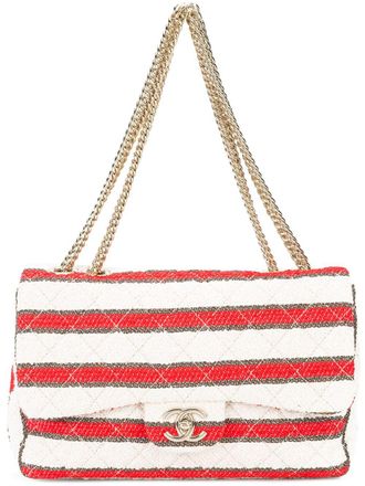 Chanel striped tweed single flap bag - Rosso