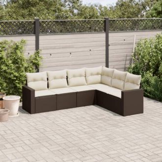 vidaXL Set Sof&aacute;s De Jard&iacute;n 6 Piezas Y Cojines Rat&aacute;n Sint&eacute;tico Marr&oacute;n Vidaxl