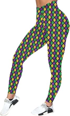 Generic Mardi Gras Sport Carnival Gym Tights for Women Yoga Pants Gym Leggings High Waist Outwear Pant Compression Tummy Control Butt Lift Cute Tights Ladies 