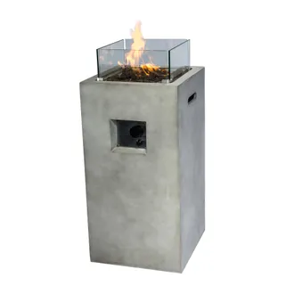 Teamson Home Mesa Y Brasero Peque&ntilde;o De Gas Propano En Hormig&oacute;n Para Jard&iacute;n, Quemador Para Exteriores, Hoguera Sin Humo, Calentador De Muebles De Patio Con Pantalla