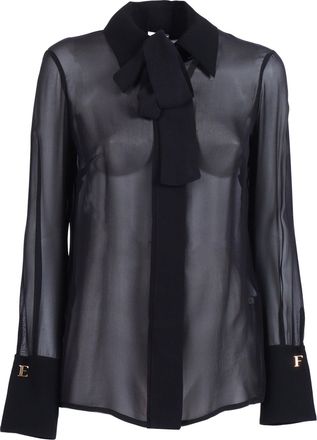 Elisabetta Franchi Semi Transparent Silk Bow Blouse