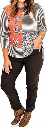 Multiples Three Quarter Sleeve Top In Cinnamon & Star