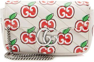 Gucci Red Matelasse Leather Apple Gg Marmont Mini Flap Bag (Authentic Pre- Loved)