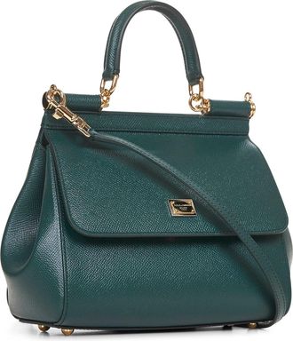 Dolce & Gabbana Womens Handbag Sicily Green Calf Leather Handbags Hand Bags
