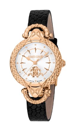 Roberto Cavalli Womens Rose Gold Stainless Steel White Dial Watch - Black - One Size