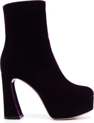 Gianvito Rossi block-heel ankle boots - women - Fabric/Calf Leather/Calf Leather - 37.5 - Purple