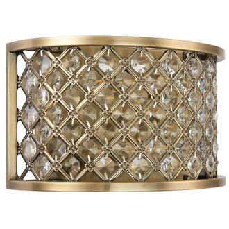 Loops Crystal Cage Wall Light Brass & Glass Shade Modern Twin Bulb Lounge Lamp Fitting in Clear