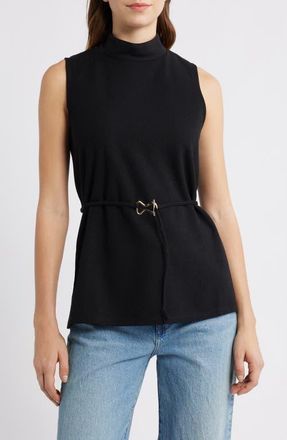 Vince Camuto Sleeveless Belted Mock Neck Top in Rich Black at Nordstrom, Size Xx-Small