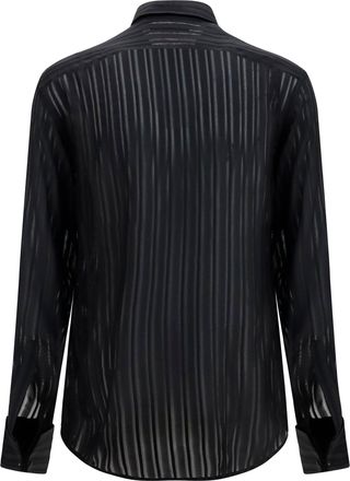 Gucci Mens Striped Silk Gauze Shirt Black