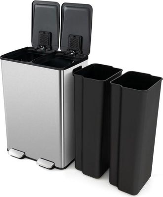 Costway Costway Bote De Basura De Doble Compartimento De 30l, Contenedor De Basura Con 2 Compartimentos De Acero Inoxidable, Tapas De Cierre Suave/cubos Inter