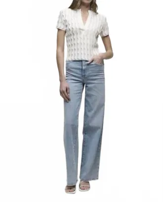SIMKHAI Mallorie Scalloped Knit Polo Shirt In Ivory