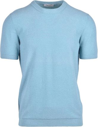 KANGRA Aquamarine Crew Neck Cotton Knit Top