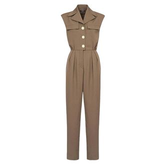 Balmain Jumpsuits, female, Brown, Size: XS Short Sleeve Wool Jumpsuit