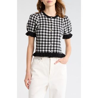 Rails Lora Short Sleeve Cardigan in Black White Gingham at Nordstrom, Size X-Small