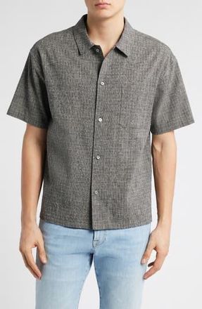 Frame Denim Textured Short Sleeve Button-Up Shirt in Black Multi at Nordstrom Rack, Size Large