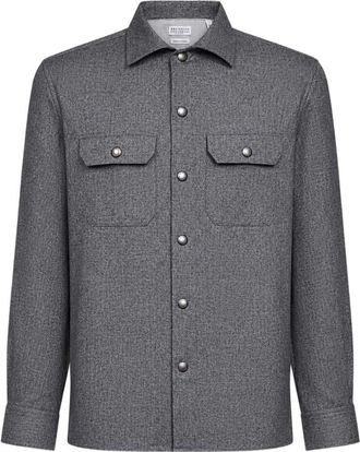 Brunello Cucinelli Casual Shirts - Heren - Casual Overhemden - Grijs - S - Overhemden