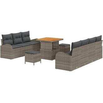 vidaXL Vidaxl - Conjunto De Sof&aacute; De Jard&iacute;n Con Coj&iacute;n 10 Pcs Gris Polirat&aacute;n