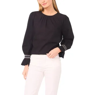 Halogen Contrast Smocked Cuff Top in Rich Black at Nordstrom Rack, Size Xx-Large